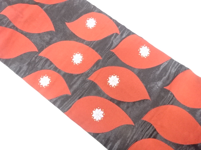 JAPANESE KIMONO / ANTIQUE NAGOYA OBI / SILK / WOVEN LEAVES